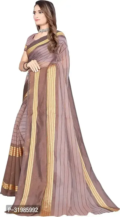 Stylish Brown Cotton Silk Saree With Blouse Piece For Women-thumb2