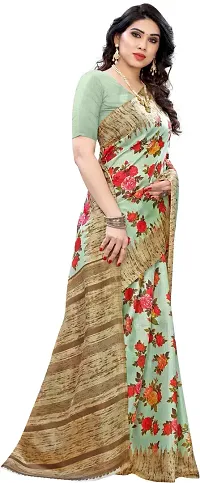 Stylish Green Cotton Silk Saree With Blouse Piece For Women-thumb2