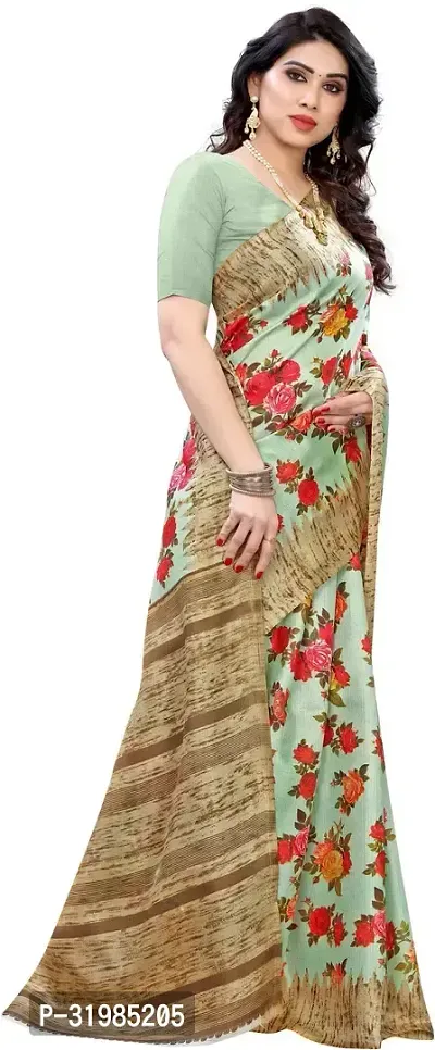 Stylish Green Cotton Silk Saree With Blouse Piece For Women-thumb3