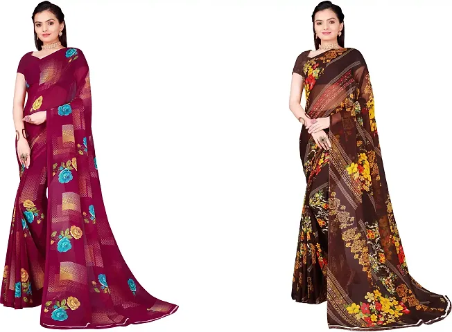 Stylish Fancy Georgette Saree With Blouse Piece Combo For Women Pack Of 2