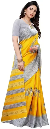 Stylish Yellow Cotton Silk Saree With Blouse Piece For Women-thumb2