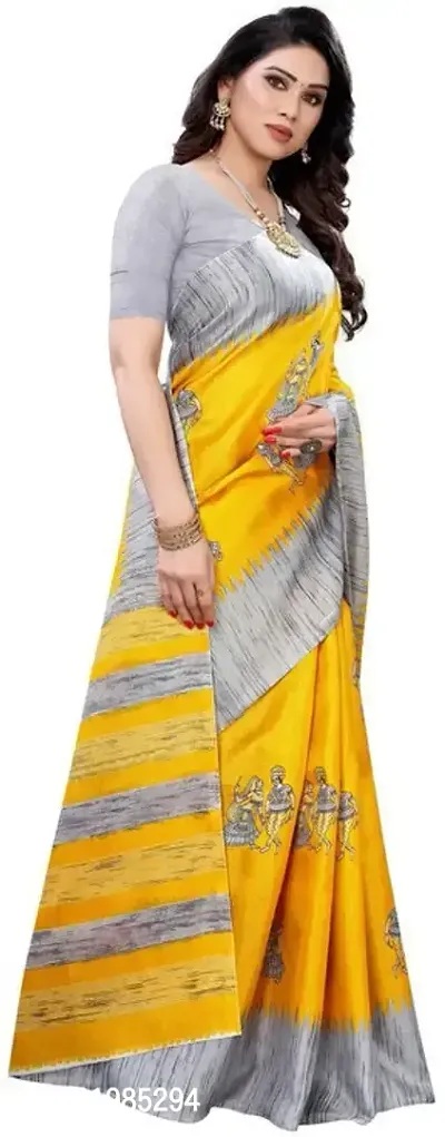 Stylish Yellow Cotton Silk Saree With Blouse Piece For Women-thumb3