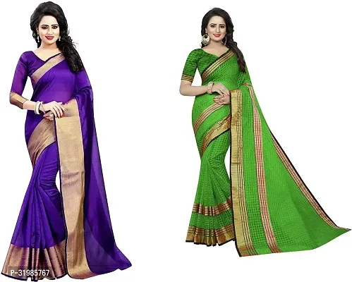 Stylish Multicoloured Cotton Silk Saree With Blouse Piece For Women Pack Of 2