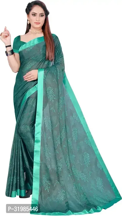 Stylish Green Lycra Saree With Blouse Piece For Women-thumb0