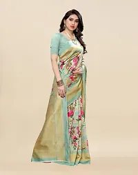 Stylish Turquoise Cotton Silk Saree With Blouse Piece For Women-thumb2