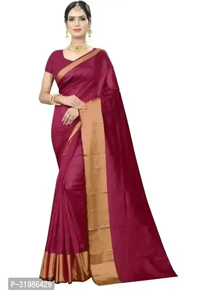 Stylish Maroon Cotton Silk Saree With Blouse Piece For Women