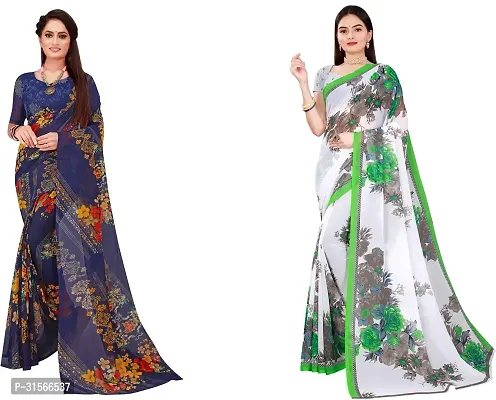 Stylish Georgette Multicoloured Printed Saree with Blouse piece For Women Pack Of 2-thumb0