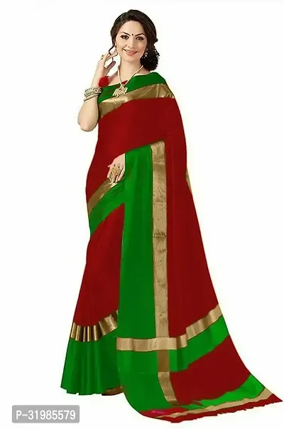 Stylish Maroon Cotton Silk Saree With Blouse Piece For Women