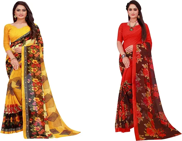 Attractive Georgette Saree with Blouse piece For Women Pack Of 2