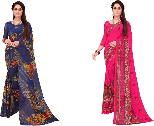 Stylish Fancy Georgette Saree With Blouse Piece For Women Pack Of 2