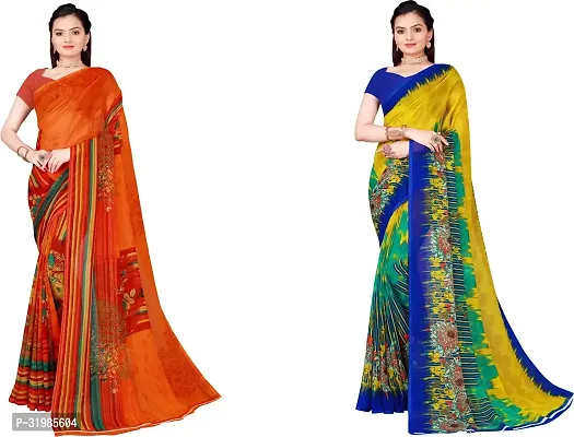 Stylish Multicoloured Georgette Saree With Blouse Piece For Women Pack Of 2