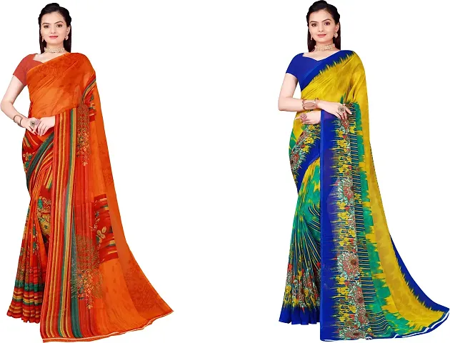 Stylish Fancy Georgette Saree With Blouse Piece For Women Pack Of 2