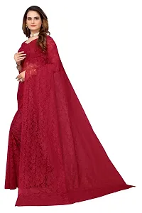 Stylish Maroon Net Saree With Blouse Piece For Women-thumb1