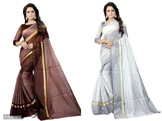 Stylish Multicoloured Cotton Silk Saree With Blouse Piece For Women Pack Of 2-thumb0