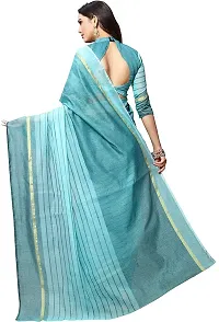 Stylish Blue Cotton Silk Saree With Blouse Piece For Women-thumb1