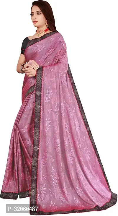 Stylish Lycra Pink Printed Saree with Blouse piece For Women-thumb0