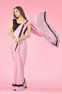 Stylish Pink Lycra Saree With Blouse Piece For Women-thumb4