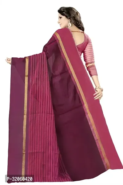 Stylish Cotton Silk Pink Striped Saree with Blouse piece For Women-thumb4