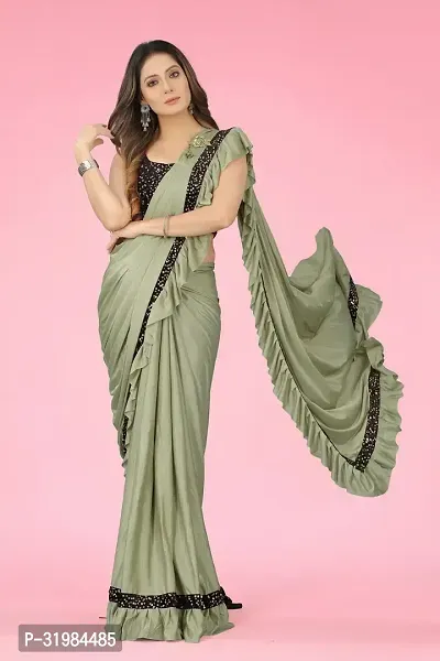 Stylish Green Lycra Saree With Blouse Piece For Women-thumb5