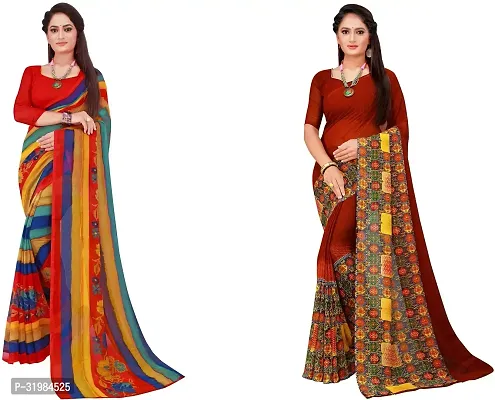 Stylish Multicoloured Georgette Saree With Blouse Piece For Women Pack Of 2