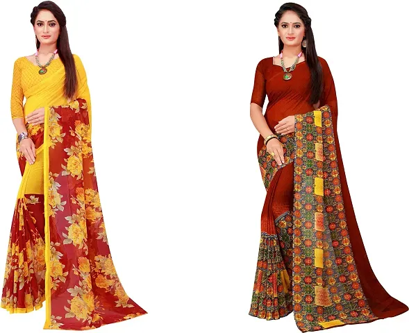 Stylish Fancy Georgette Saree With Blouse Piece For Women Pack Of 2