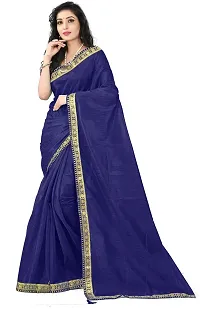 Stylish Blue Cotton Silk Saree With Blouse Piece For Women-thumb1