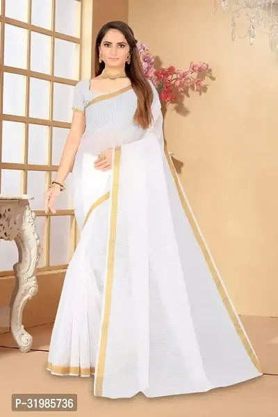 Stylish White Art Silk Saree With Blouse Piece For Women