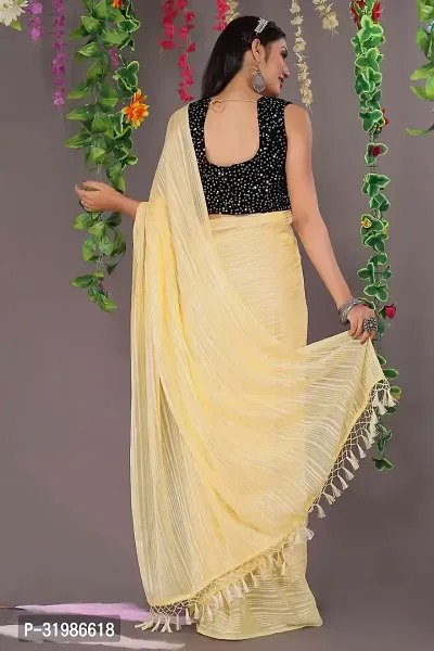 Stylish Yellow Chiffon Saree With Blouse Piece For Women-thumb3