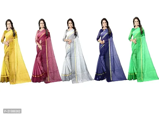 Stylish Multicoloured Cotton Silk Saree With Blouse Piece For Women Pack Of 5-thumb0