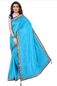 Stylish Blue Cotton Silk Saree With Blouse Piece For Women-thumb4