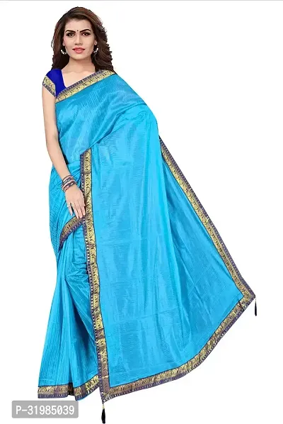 Stylish Blue Cotton Silk Saree With Blouse Piece For Women-thumb5