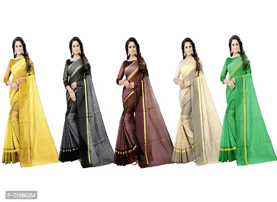 Stylish Multicoloured Cotton Silk Saree With Blouse Piece For Women Pack Of 5-thumb0