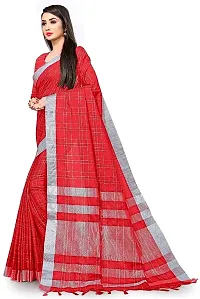 Stylish Red Cotton Silk Saree With Blouse Piece For Women-thumb1