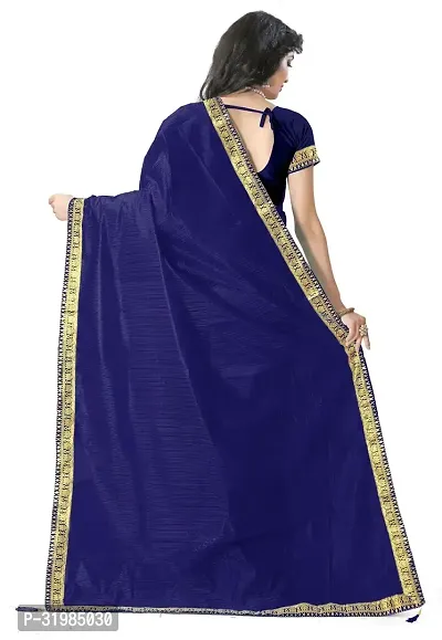 Stylish Navy Blue Cotton Silk Saree With Blouse Piece For Women-thumb2