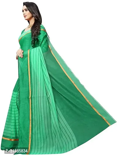 Stylish Green Cotton Silk Saree With Blouse Piece For Women-thumb0