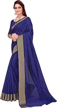 Stylish Blue Cotton Silk Saree With Blouse Piece For Women-thumb2