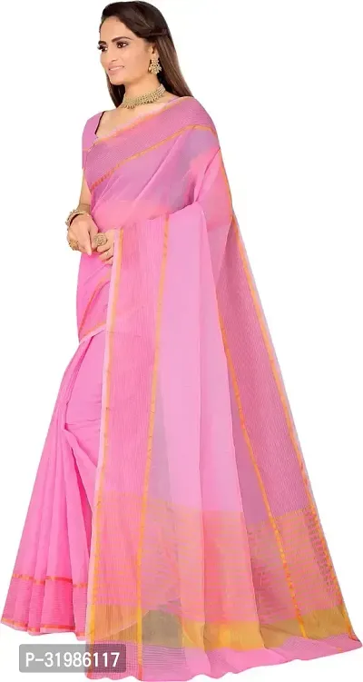 Stylish Pink Cotton Silk Saree With Blouse Piece For Women-thumb3