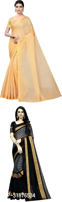 Stylish Multicoloured Cotton Silk Saree With Blouse Piece For Women Pack Of 2-thumb0