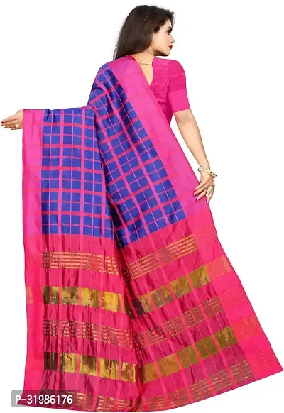 Stylish Blue Cotton Silk Saree With Blouse Piece For Women-thumb2