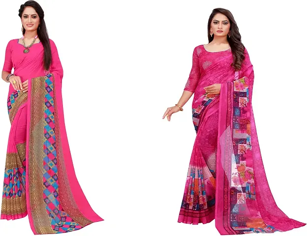 Elegant Daily Wear Georgette Women Saree With Blouse Piece -Pack Of 2