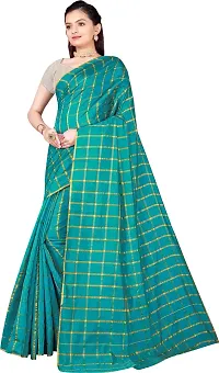 Stylish Green Cotton Silk Saree With Blouse Piece For Women-thumb1