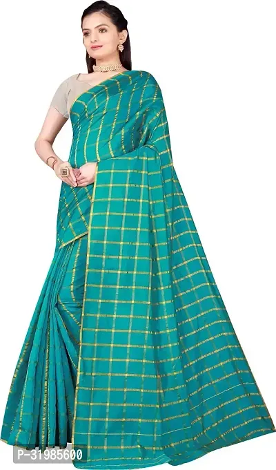 Stylish Green Cotton Silk Saree With Blouse Piece For Women-thumb2