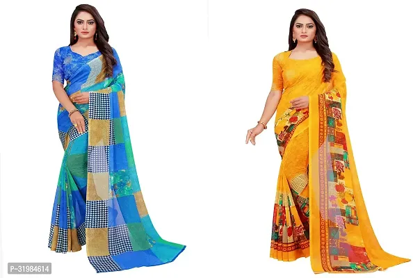 Stylish Multicoloured Georgette Saree With Blouse Piece For Women Pack Of 2