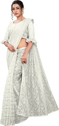 Stylish White Net Saree With Blouse Piece For Women-thumb4