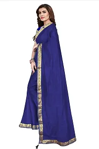 Stylish Navy Blue Cotton Silk Saree With Blouse Piece For Women-thumb2