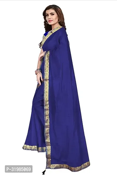 Stylish Navy Blue Cotton Silk Saree With Blouse Piece For Women-thumb3