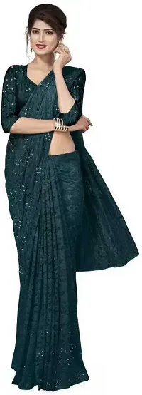 Stylish Green Net Saree With Blouse Piece For Women-thumb4