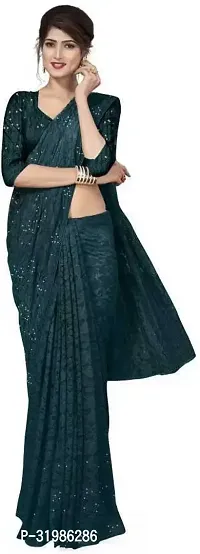 Stylish Green Net Saree With Blouse Piece For Women-thumb5