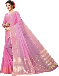 Stylish Pink Cotton Silk Saree With Blouse Piece For Women-thumb1