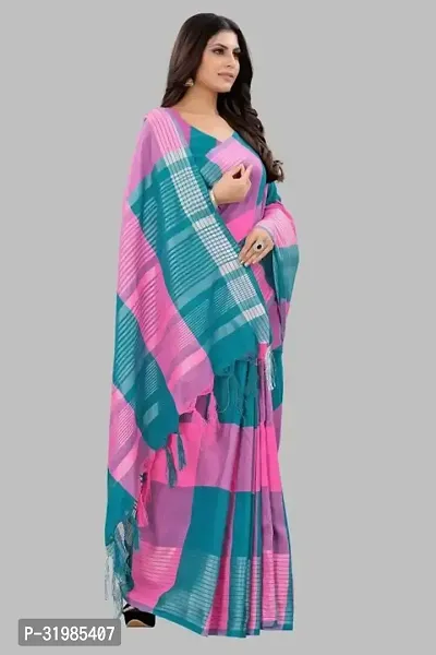 Stylish Multicoloured Cotton Silk Saree With Blouse Piece For Women-thumb3